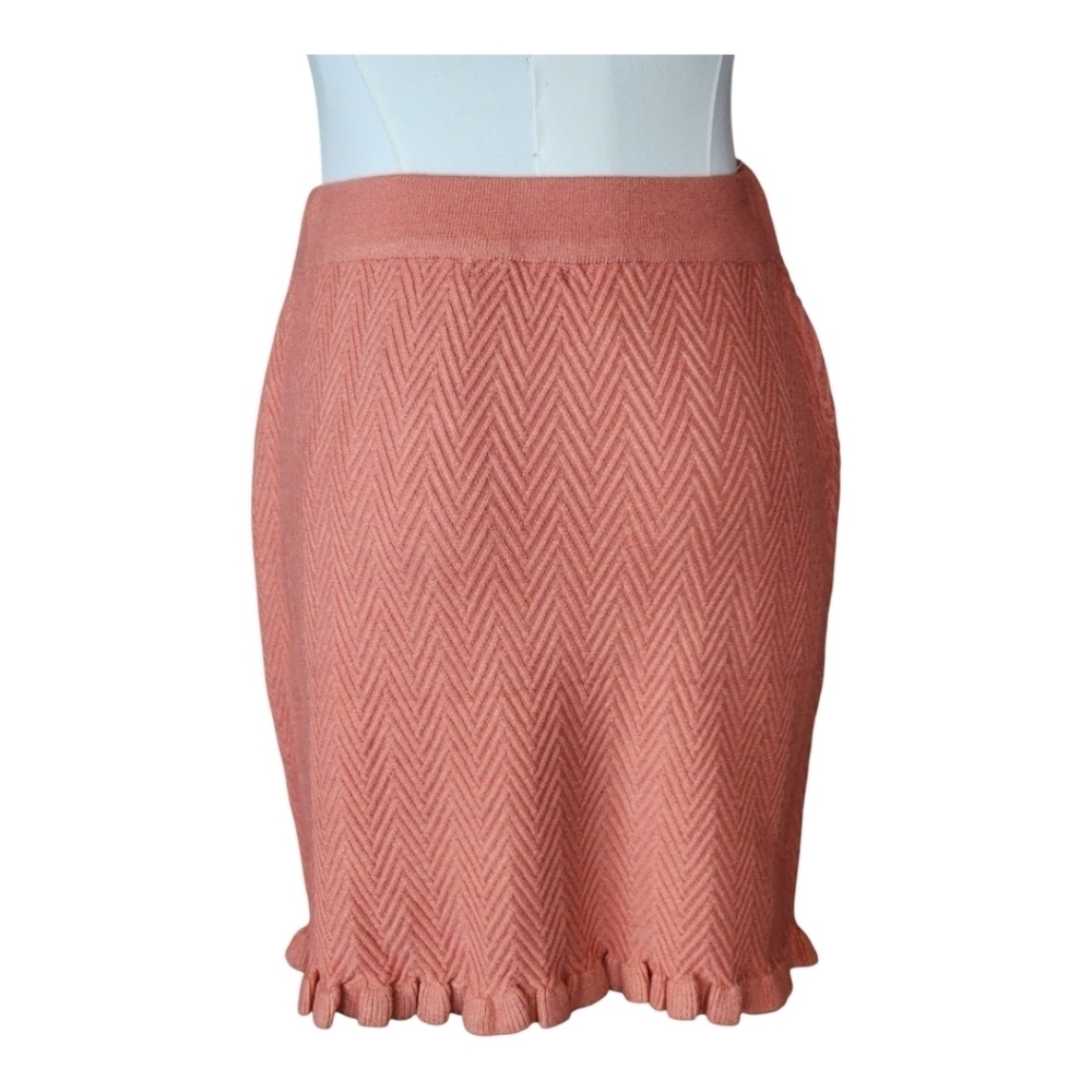 Sage The Label Knit Mini Skirt Chevron Ruffle Hem Terracotta Stretchy Medium